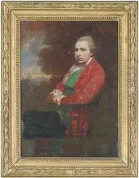 Portrait Of Charles William Le
Geyt, Seated, Three-quarter-length,in A Red Coat, Green Waistcoat And
Black Breeches, A Book In Hisright Hand, A Landscape Beyond - view 1