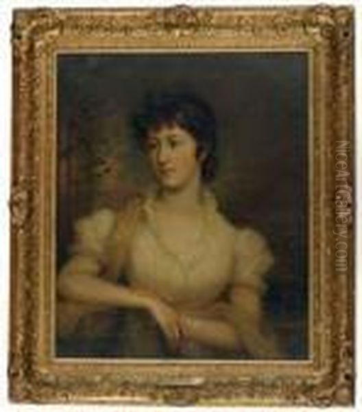 Portrait Of A Lady In A White Dress Holding A Book - view 1