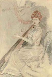 The Harpist by Paul Cesar Helleu