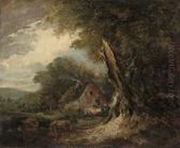 A Wooded Landscape At 'nool Bog' With Cattle Grazing By A Cottage - view 1