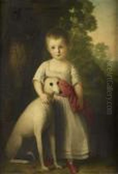 Portrait Study Of Young Girl With Dog - view 1