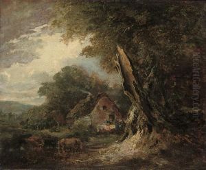 A Wooded Landscape At 'nool Bog' With Cattle Grazing By Acottage by Sir William Beechey