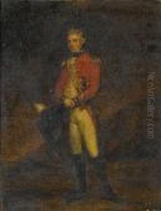 Portrait Of An Officer, Small
Full-length, Standing In An Open Landscape With An Encampment Beyond by Sir William Beechey