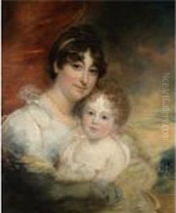 Portrait Of Mrs Goldsmith And Her Daughter by Sir William Beechey