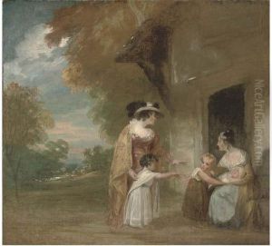 Lady Beechey And Her Children In A Landscape by Sir William Beechey