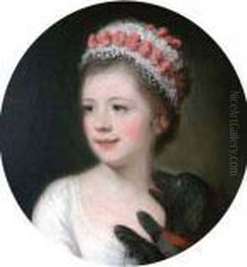 Portrait Of A Young Girl, Bust-length, And Her Puppy