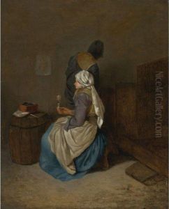 Woman Holding A Wine Glass In An Interior by Cornelis (Pietersz.) Bega