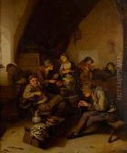 Topers Smoking And Drinking In A Tavern Interior by Cornelis (Pietersz.) Bega