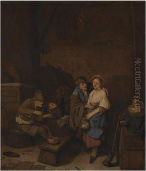 A Tavern Interior With Peasants Drinking - view 1
