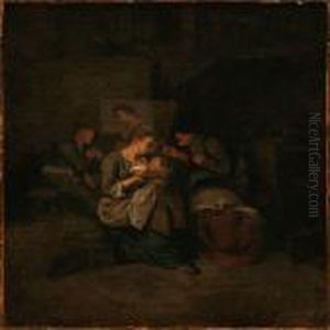 Interior With A Young Mother Breastfeeding Her Child by Cornelis (Pietersz.) Bega