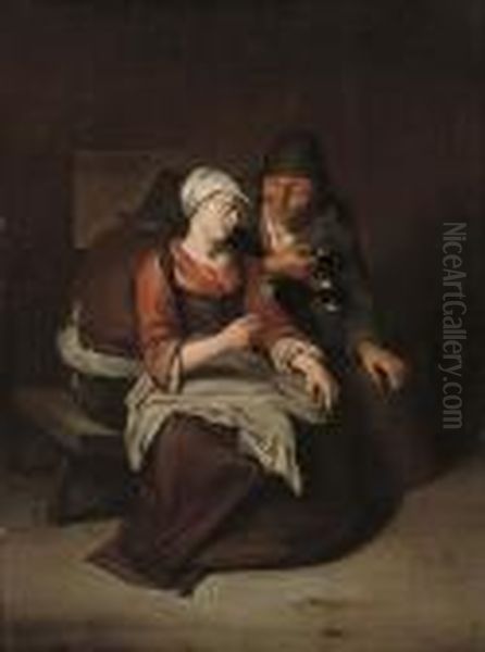 A Peasant Offering A Young Girl A Glass Of Wine - view 1