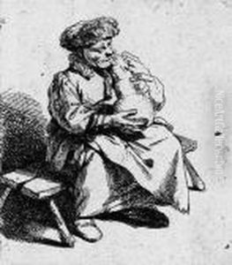 Raucher; Sitzende Frau Mit Grosem Krug