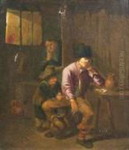 An Interior Szene With A Sleeping Man by Cornelis (Pietersz.) Bega