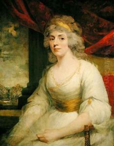 Portrait of Mrs Billington seated three quarter length in a white dress by John Hoppner