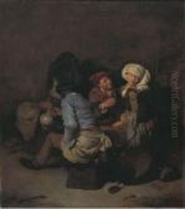 A Peasant Woman Seduced By A Man In An Interior by Cornelis (Pietersz.) Bega