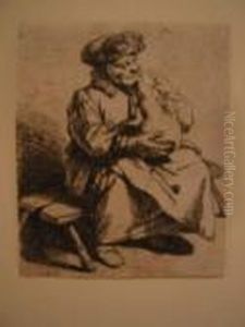A Woman Seated Holding A Large Jug