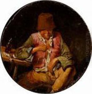 A Peasant Man Seated At A Table Holding A Pipe