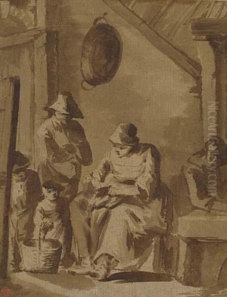 A Peasant Family In A Rustic Interior - view 1