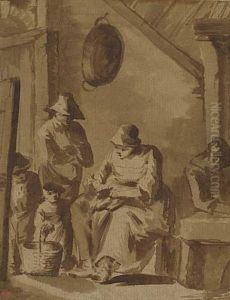 A Peasant Family In A Rustic Interior by Cornelis (Pietersz.) Bega