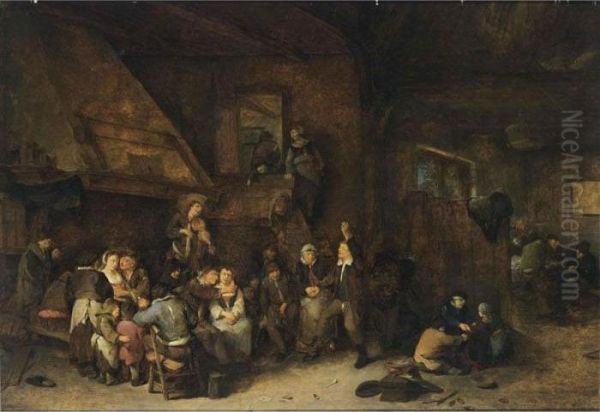 A Tavern Interior With Peasants Making Music And Children Playing In The Foreground - view 1