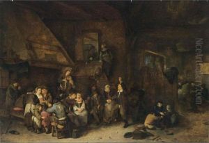 A Tavern Interior With Peasants Making Music And Children Playing In The Foreground by Cornelis (Pietersz.) Bega