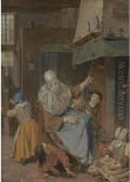 An Interior With A Mother Scolding Her Children - view 1