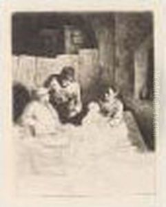 The Mother Seated In An Inn (hollstein 31) by Cornelis (Pietersz.) Bega