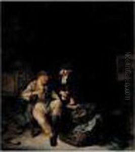 Tavern Interior With Peasants Drinking And Playing Backgammon by Cornelis (Pietersz.) Bega
