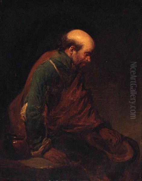 An Old Man Leaning Against A Table - view 1