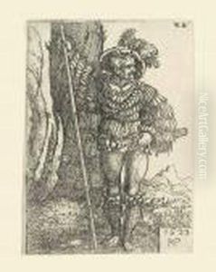 Foot-soldier Standing By A Tree by Hans Sebald Beham