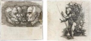 Recto: A Putto Standing Beside A Flaming Urn Verso: Four Studies Of Men's Heads by Hans Sebald Beham