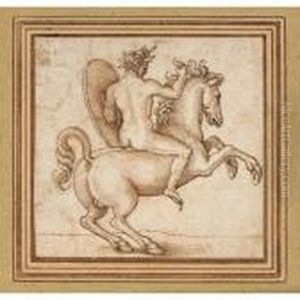 A Naked Warrior On A Rearing Charger by Hans Sebald Beham