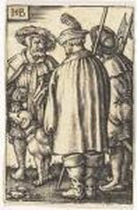 Three Soldiers And A Dog<</b> by Hans Sebald Beham