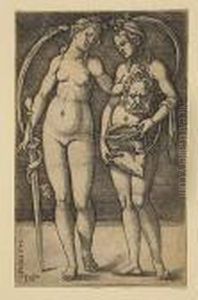 Judith And Her Servant Standing<</b> by Hans Sebald Beham