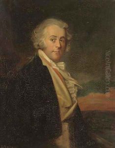 Portrait of a gentleman, traditionally identified as Sir Nigel Cresler, half-length, in a black coat, yellow waistcoat and white cravat by John Hoppner