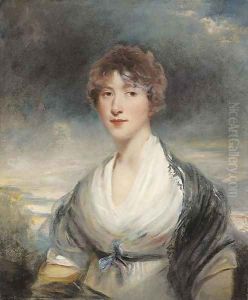 Portrait of Lady Barbara Ashley-Cooper, half-length, in a white dress and black shawl, in a landscape