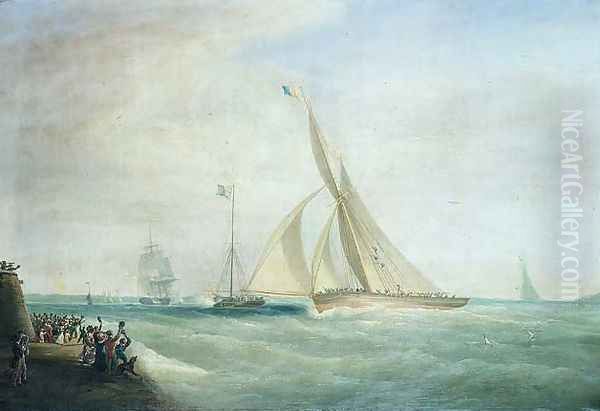 HMS Coquette and Falcon with Lord Yarborough on board and the Royal Yacht with King William on board off the Isle of Wight - view 1