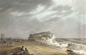 The Honourable [East India] Company's ship Thames on shore at Eastbourne, 1822