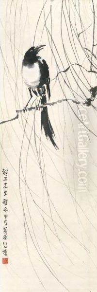 Magpies On The Willow Tree - view 1