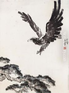 Eagle Flying Above Pine Trees by Xu Beihong