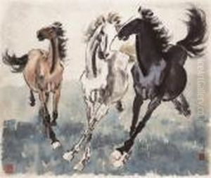 The Three Stallions by Xu Beihong