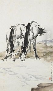 Two Drinking Horses by Xu Beihong