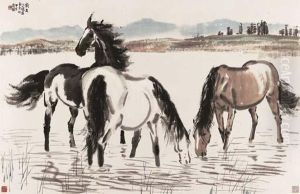 Horses Drinking by Xu Beihong