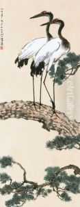 Two Cranes Standing On Pine by Xu Beihong