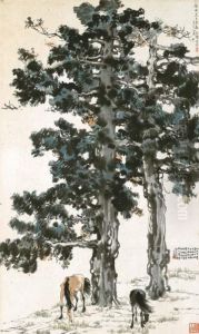 Two Horses Under Pine Trees by Xu Beihong