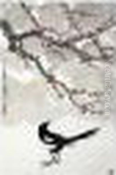 Peach Blossom With A Magpie - view 1