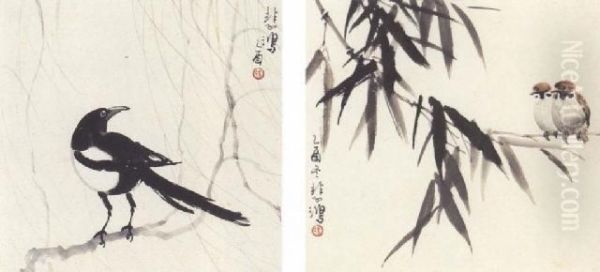 Sparrows; Magpie - view 1