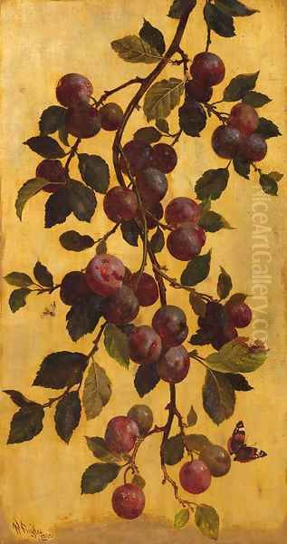 A branch with plums against a gold background - view 1