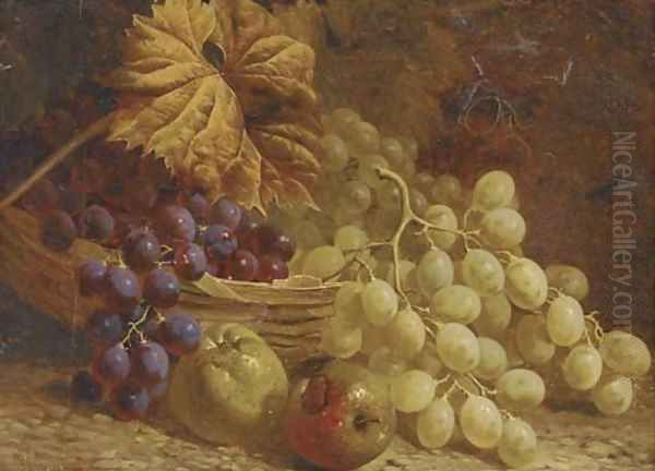 Grapes, apples and a wicker basket - view 1