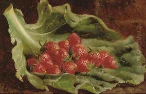 Strawberries on a leaf by William Hughes